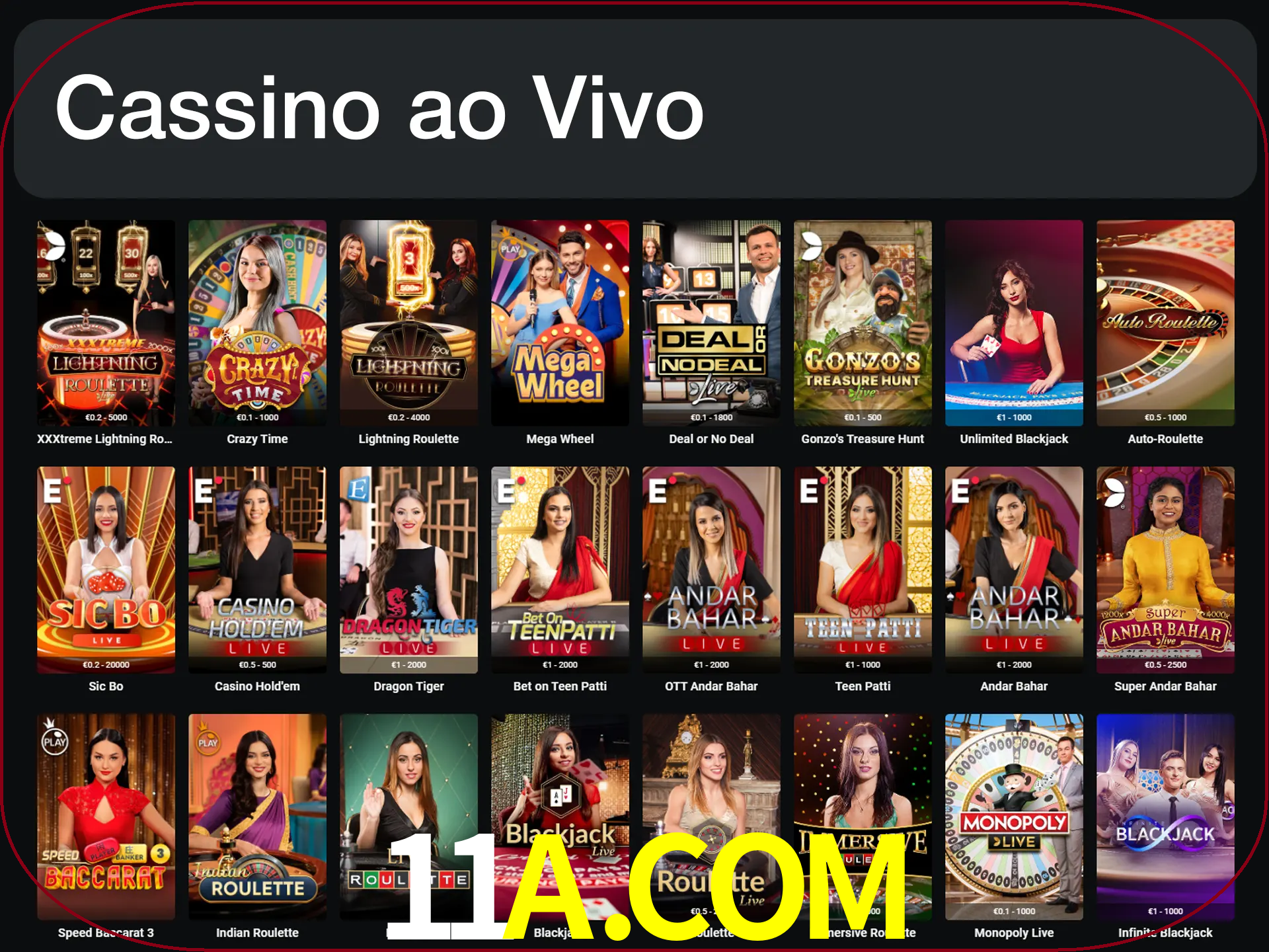 Jogue jogos de cassino com um verdadeiro dealer.